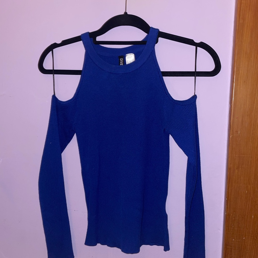 cold shoulder ribbed royal blue top